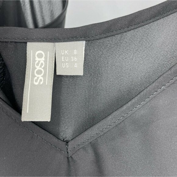 ASOS Tank Top Women's Sz 4 Black V Neck Cold Shoulder Cami Ruffle Strappy Blouse - Picture 6 of 6